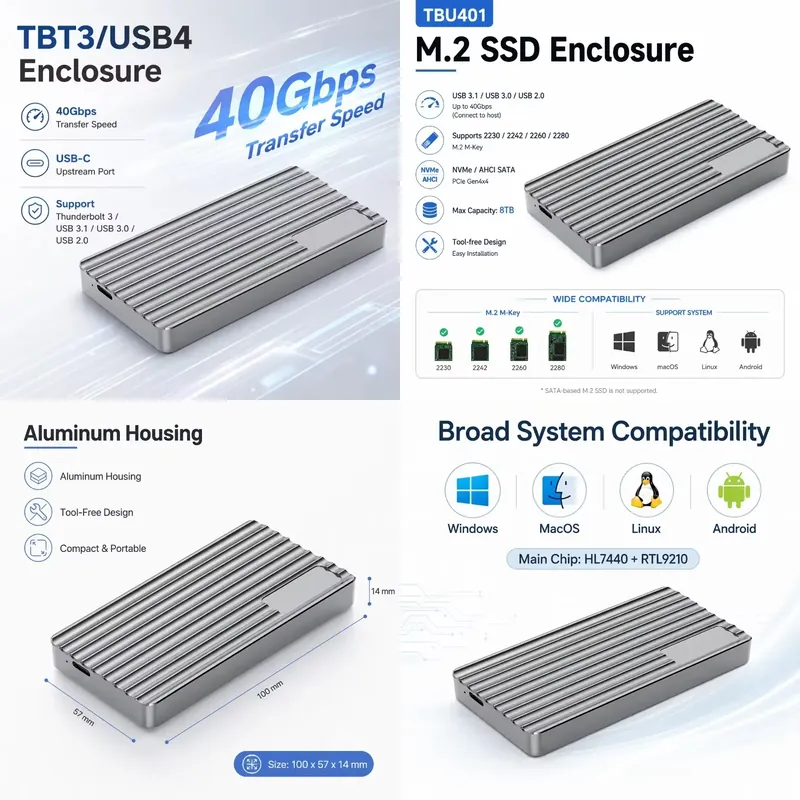 Usb4 40Gbps External Ssd 8Tb - AP01 für Aluminium M.2 NVMe SSD-Gehäuse